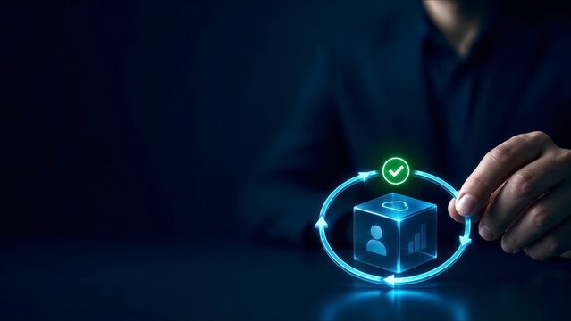 Business data cloud security digital icon hand technology office management process