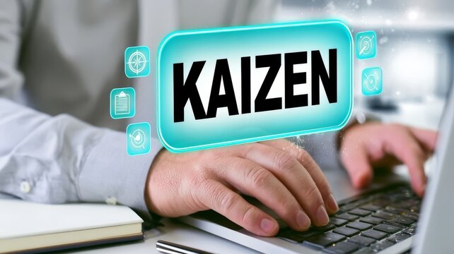 Kaizen continuous improvement strategy for business efficiency and professional productivity optimization concept.