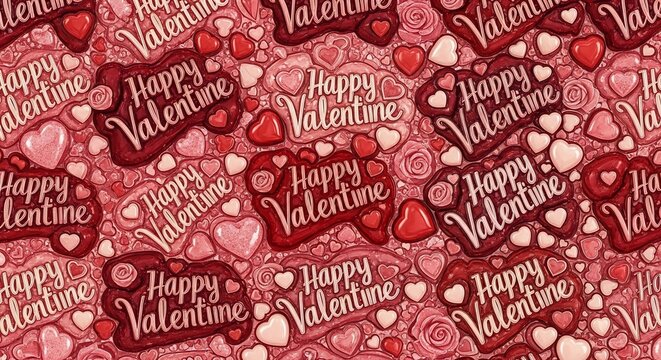 Romantic Red Hearts & "Happy Valentine" Pattern: A Textured Celebration of Love