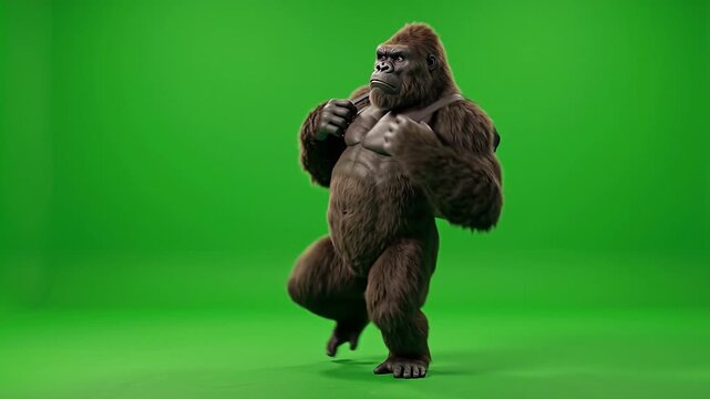 Gorilla Exaggerated Heavy Invisible Backpack Struggle Meme, Funny Backward Leaning Pantomime.