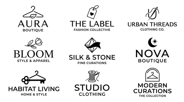 Fashion brand logos and names.