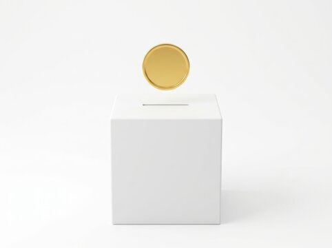 Gold Coin Above White Box