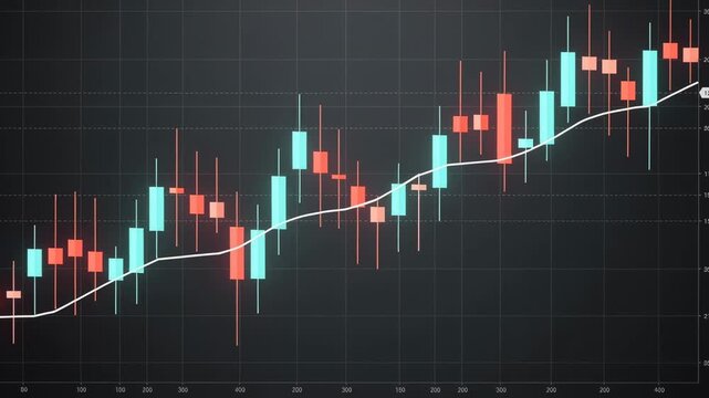 Financial stock market chart with candlestick patterns showing market trends and investment analysis