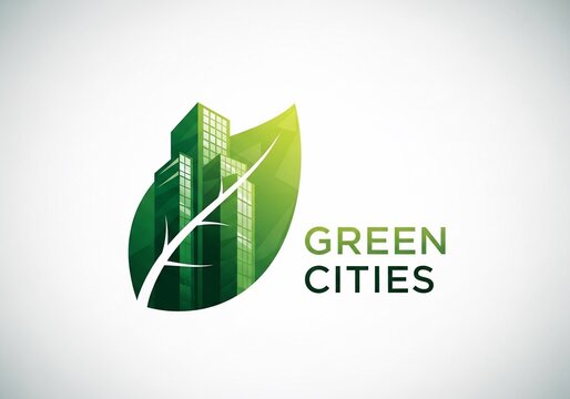 Emerald Eco-City Skyline: Lush Green Leaf Logo Design - Sustainable Urban Vision