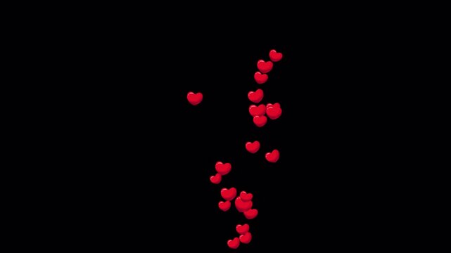 Floating Heart Trail Animation, Rising Love Heart Particles, Romantic Heart Overlay, Alpha Channel Transparent Background