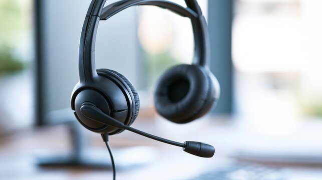 Professional headset with microphone for customer service and online communication, office background