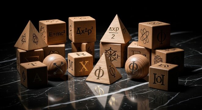 Wooden Geometric Shapes with Math Symbols