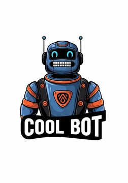 Retro Blue Robot Art - Vibrant & Playful AI Companion Portrait