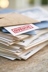Fototapeta na wymiar Stack of Overdue Bills and Mail Symbolizing Financial Debt and Stress