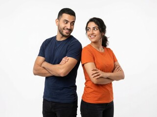 Fototapeta premium Playful Pair in Contrasting Tees