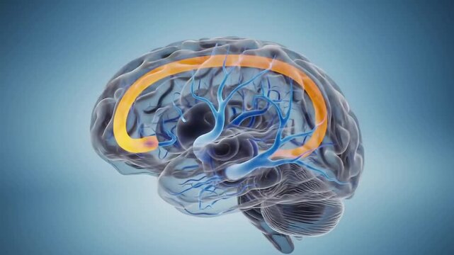 4K Transparent Brain Visual Showcasing Obsessive Thought Loop Concept With Neural Pathways In Vibrant Colors Against A Soft Blue Background
