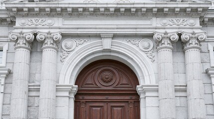 Obraz premium Ornate Archway Entrance with Classical Columns and Detailed Carvings on a Stone Building