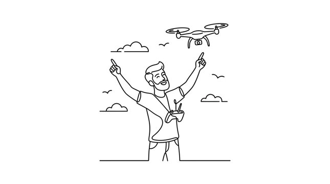 A man flying a quadcopter drone with a remote controller.