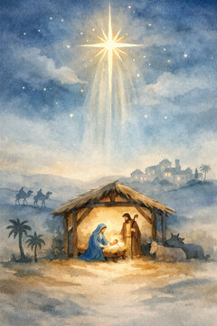 holy night watercolor navity background