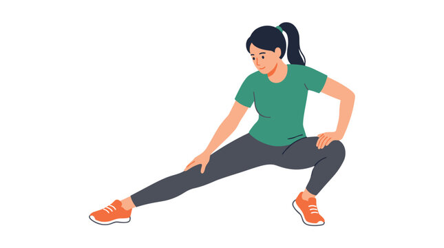 Mulher fazendo alongamento lateral em roupa esportiva com t&ecirc;nis laranja