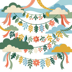 Obraz premium Festive Bunting and Clouds Decoration