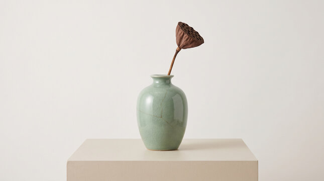 Thai Celadon Vase with Dried Lotus Pod