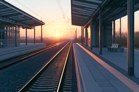 Empty modern railway platform beside parallel track