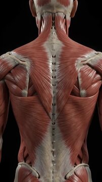 Detailed 3D anatomical illustration of human male muscular system front view