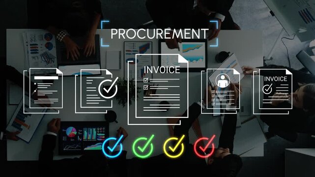 Business Procurement Process Demonstrating Invoice Management and Approval Workflow with Check Marks and Charts in a Modern Office Setting Gluon.