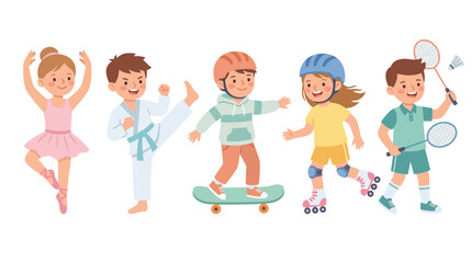 Fototapeta premium Children Enjoying Various Recreational Activities Including Dance Skating and Playing with a Net on a Bright Day