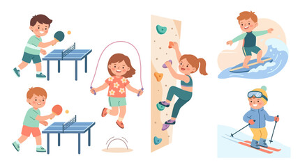Fototapeta premium Children engaging in diverse outdoor activities capturing playful and active moments in various recreational settings