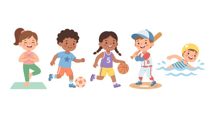 Fototapeta premium Children Engaged in Various Sports and Recreational Activities in a Bright Playful Scene