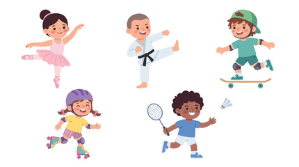 Fototapeta premium Children Engaged in Various Recreational and Sports Activities Showcasing Playful Energy and Diverse Skills in an Outdoor
