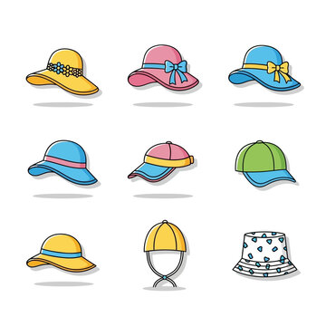 Colorful hats with various designs.