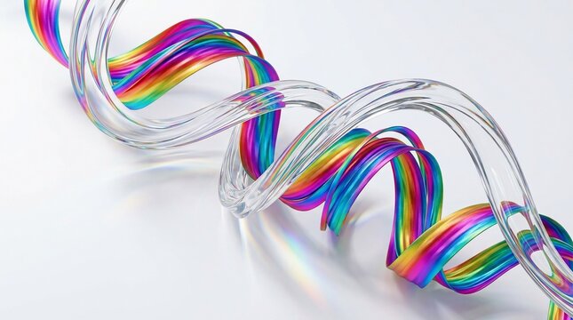 Abstract rainbow spiral shape with clear swirls and copy space