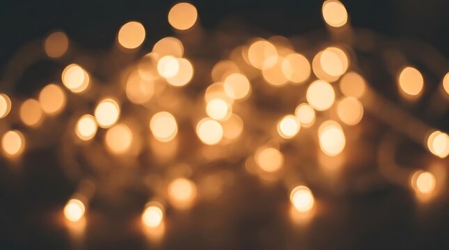 Golden warm bokeh light spheres on dark background.
