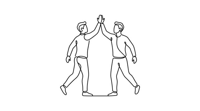 Continuous line drawing of two men giving a high five.