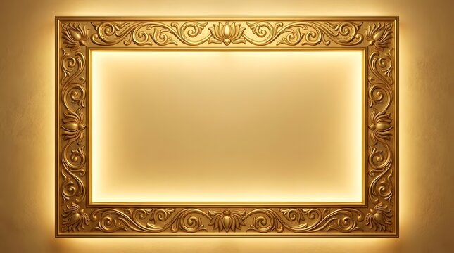 Decorative golden frame with intricate floral carvings for Hindu festivals