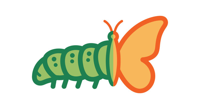 A stylized illustration showing a caterpillar transforming into a butterfly