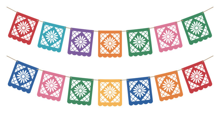 Banderines mexicanos coloridos de papel picado para celebraciones festivas