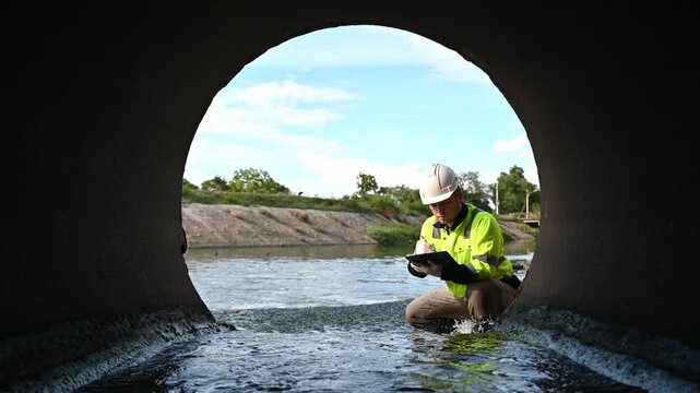 An environmentalist is investigating contaminants in water being discharged into a natural stream.