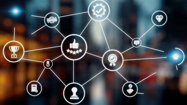 Quality approval and certification icons showing verified badge, standard check, award, trophy, inspection, rating, quality management, guarantee, trust, and compliance. Gist