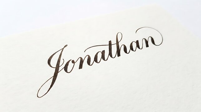 Beautifully rendered, flowing cursive calligraphy spelling the popular given name 'Jonathan' in a dark ink on a textured, off-white writing surface, showcasing the artistic stroke of a skilled