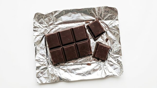 Dark Chocolate Squares on Foil Wrapper, Broken Bar Dessert Ingredient