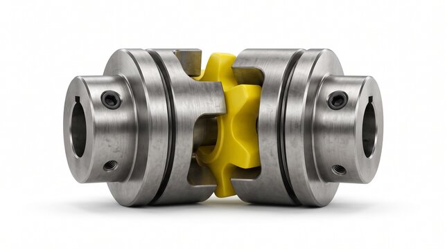 Industrial Jaw Shaft Coupling with Yellow Elastomeric Insert for Precision Mechanical Power Transmission and Torque Control