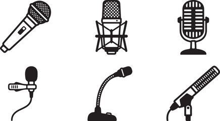 Six different types of microphones for recording and broadcasting Vector © mahafuza