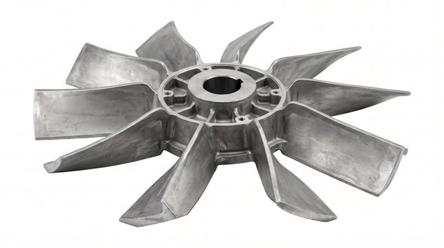 Heavy duty industrial metal impeller fan blade for exhaust and ventilation systems isolated on white background