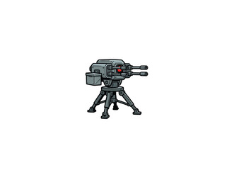 Fototapeta premium Mechanical Sentry Turret With Multiple Gun Barrels On A Tripod Base Designed For Security Surveillance And Defense Applications Vector Illustration