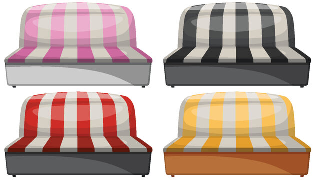Four Striped Sofas in Different Color Variations, Front View