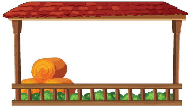 Wooden Farm Shed With Hay Bales and Red Roof