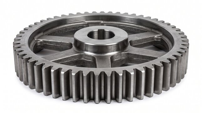 Heavy Duty Metal Spur Gear Component for Industrial Mechanical Power Transmission Systems Isolated on White Background