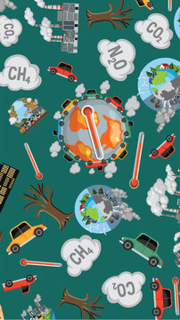 Flat Vector Pattern of Climate Change Global Warming and Industrial Pollution