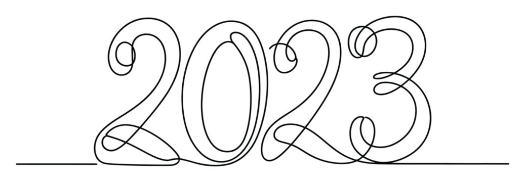 Dibujo de l&iacute;nea continua del a&ntilde;o 2023 en estilo minimalista