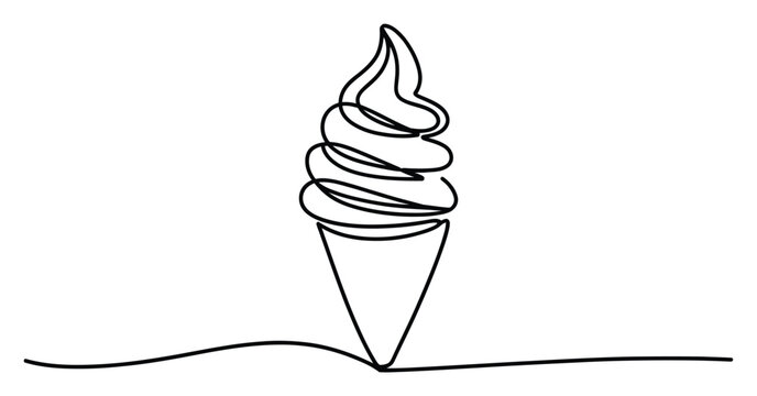 Dibujo de l&iacute;nea continua de un delicioso cono de helado suave