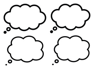 Obraz premium Conjunto de cuatro burbujas de pensamiento vacías con forma de nube para cómics